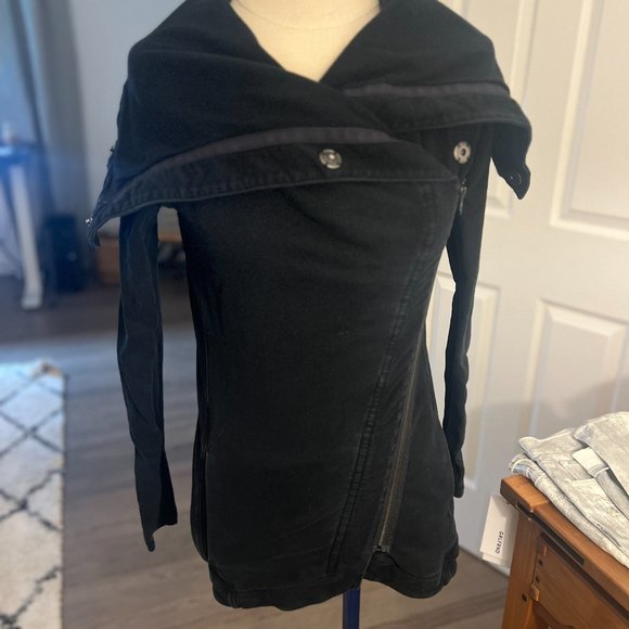 Lululemon Women Method Wrap Jacket Snap Collar Thumb Hole Long Sleeves Black - Picture 2 of 8